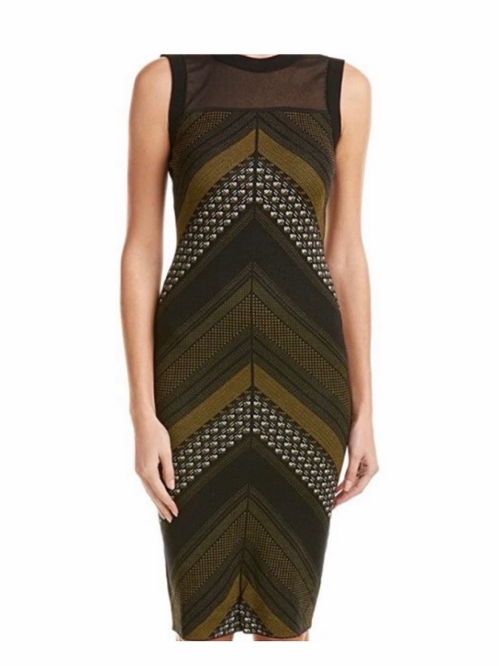 RACHEL Rachel Roy Olive and Black Chevron Midi Dress